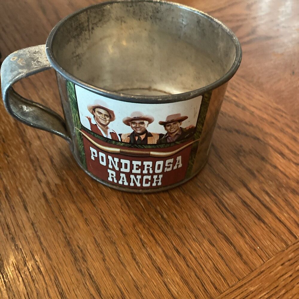 Pondarosa Ranch tin collector's cup Michael Landon Bonanza TV Series Lorne Green